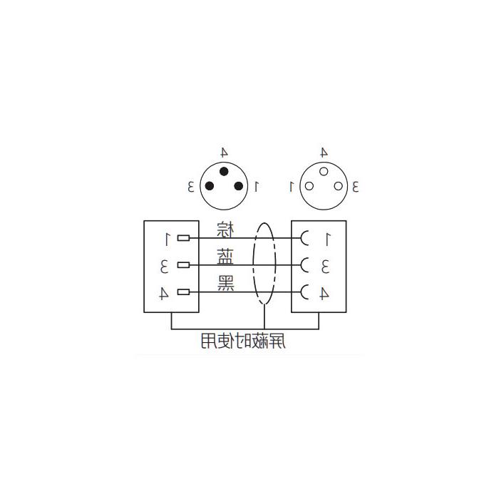 M8 3Pin、母头90°转公头直型、双端预铸PVC非柔性电缆、灰色护套、63D063-XXX