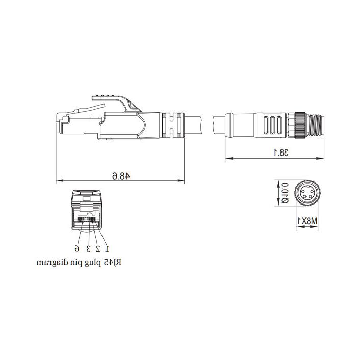 M8 4Pin male/RJ45 male、Double ended pre cast PVC shield non flexible cable、EtherCat network cable、Green sheath、0C3023-XXX